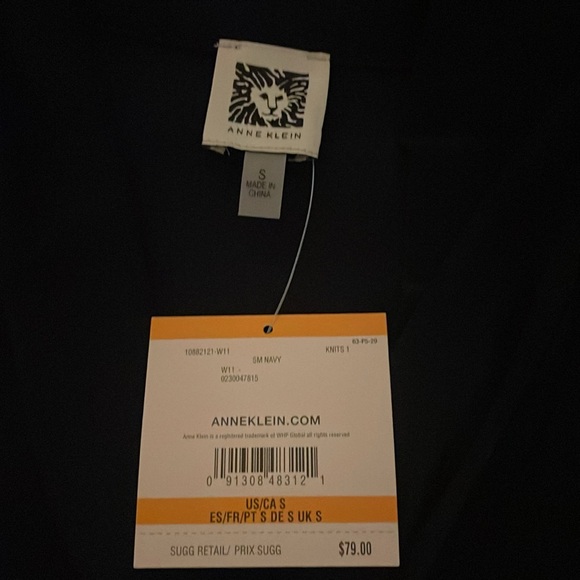 Anne Klein long sleeve blouse BNWT, navy blue, size S,w/hanging attached tie - Picture 5 of 5